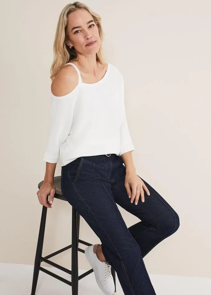 Phase Eight Evie One Shouler Ripple Knit Ivory Women Knitwear