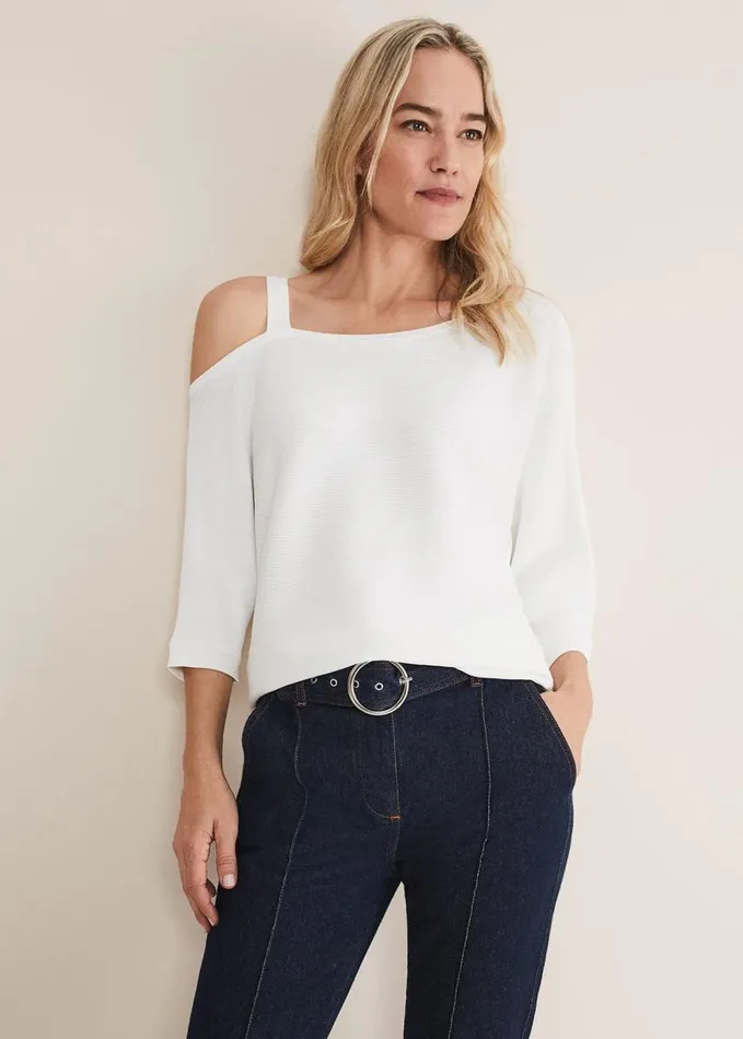 Phase Eight Evie One Shouler Ripple Knit Ivory Women Knitwear