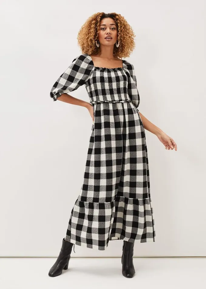 Phase Eight Evlin Gingham Square Neck Dress Navyivory Women Dresses