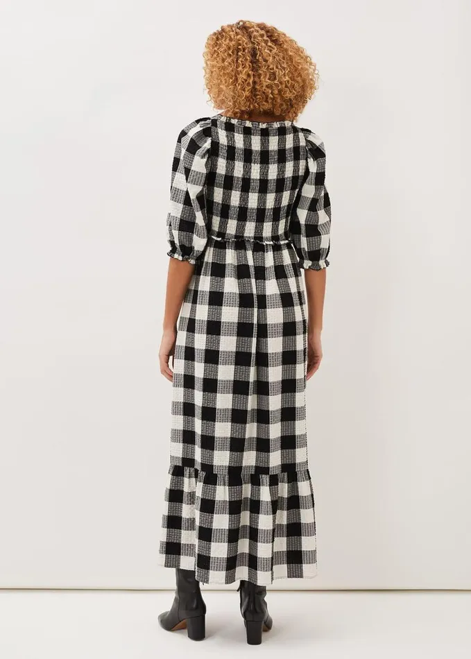 Phase Eight Evlin Gingham Square Neck Dress Navyivory Women Dresses