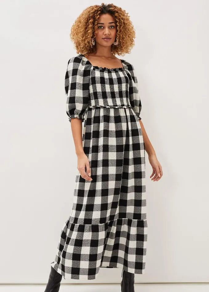 Phase Eight Evlin Gingham Square Neck Dress Navyivory Women Dresses