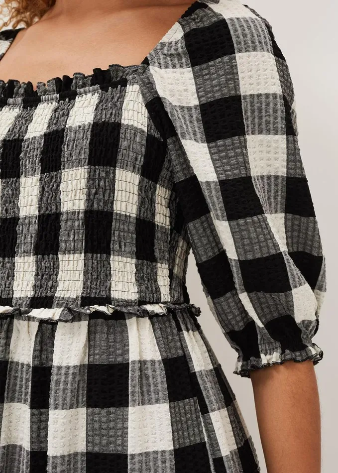 Phase Eight Evlin Gingham Square Neck Dress Navyivory Women Dresses