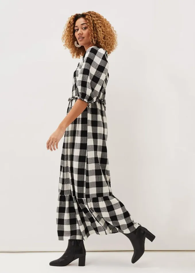 Phase Eight Evlin Gingham Square Neck Dress Navyivory Women Dresses