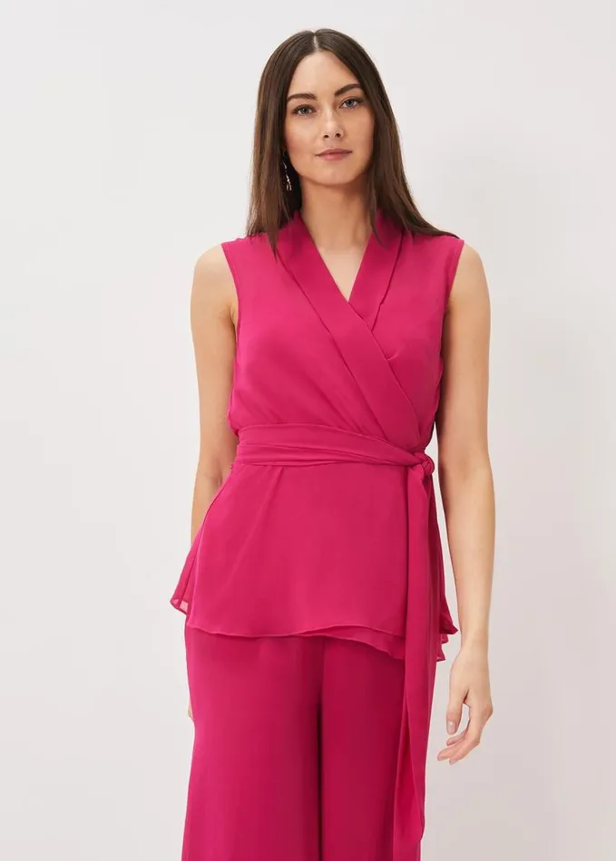 Phase Eight Florentine Sleeveless Wrap Top Magenta Pink Women Tops and TShirts