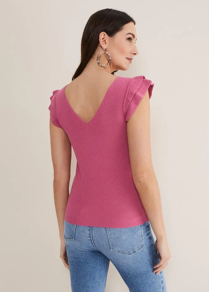 Phase Eight Flory Frill Sleeve Vest Pink Women Knitwear
