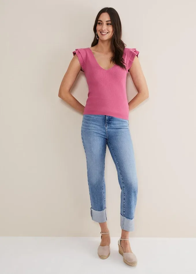 Phase Eight Flory Frill Sleeve Vest Pink Women Knitwear