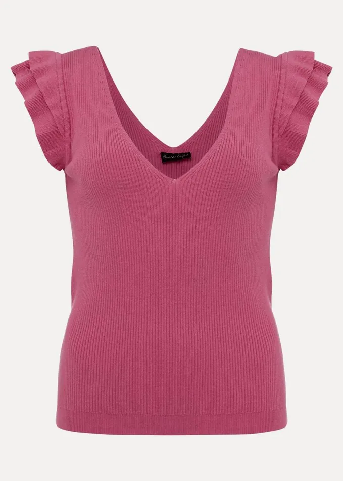 Phase Eight Flory Frill Sleeve Vest Pink Women Knitwear