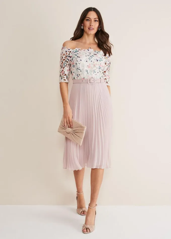 Phase Eight Franky Floral Lace Midi Dress Buttermilkmulti Women Dresses
