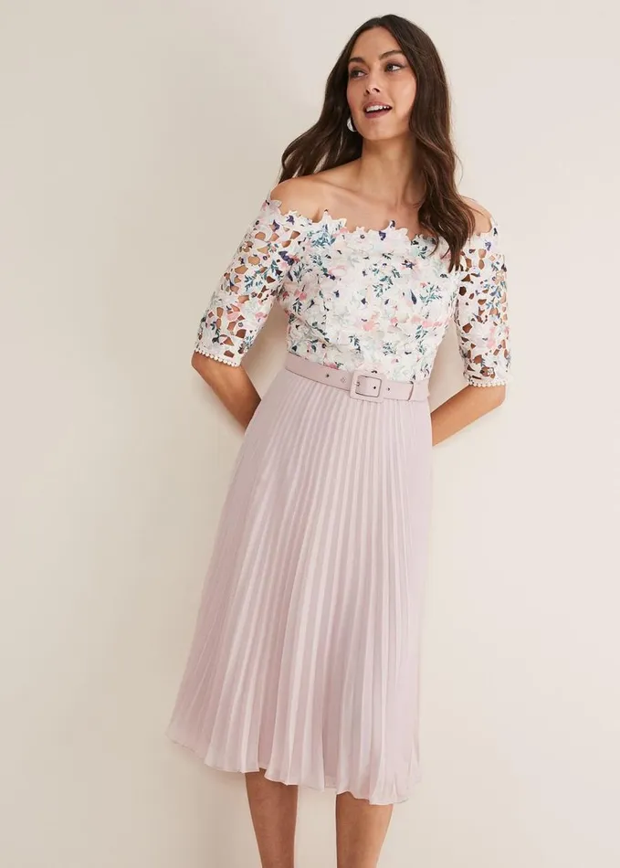 Phase Eight Franky Floral Lace Midi Dress Buttermilkmulti Women Dresses
