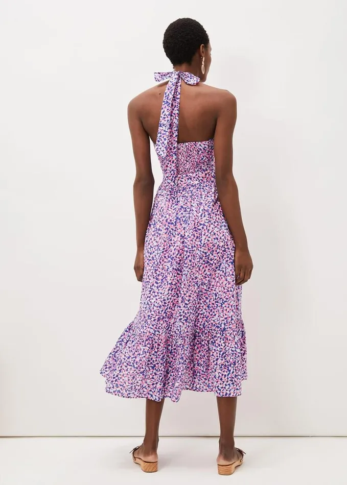 Phase Eight Gemmi Cotton Almond Print Halterneck Dress Pink Multi Women Dresses
