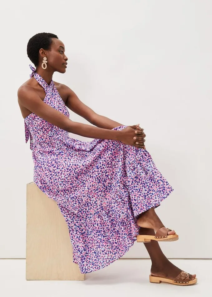 Phase Eight Gemmi Cotton Almond Print Halterneck Dress Pink Multi Women Dresses