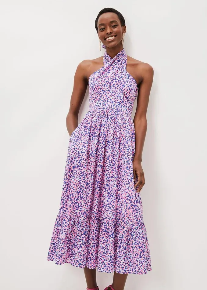Phase Eight Gemmi Cotton Almond Print Halterneck Dress Pink Multi Women Dresses