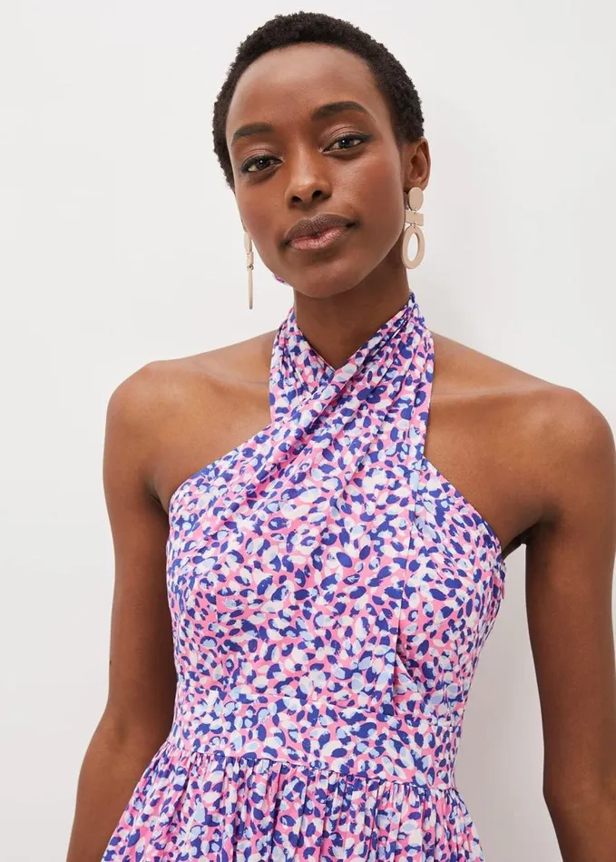 Phase Eight Gemmi Cotton Almond Print Halterneck Dress Pink Multi Women Dresses