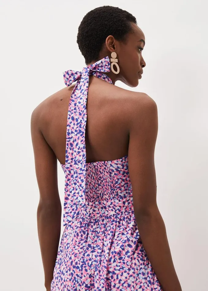 Phase Eight Gemmi Cotton Almond Print Halterneck Dress Pink Multi Women Dresses