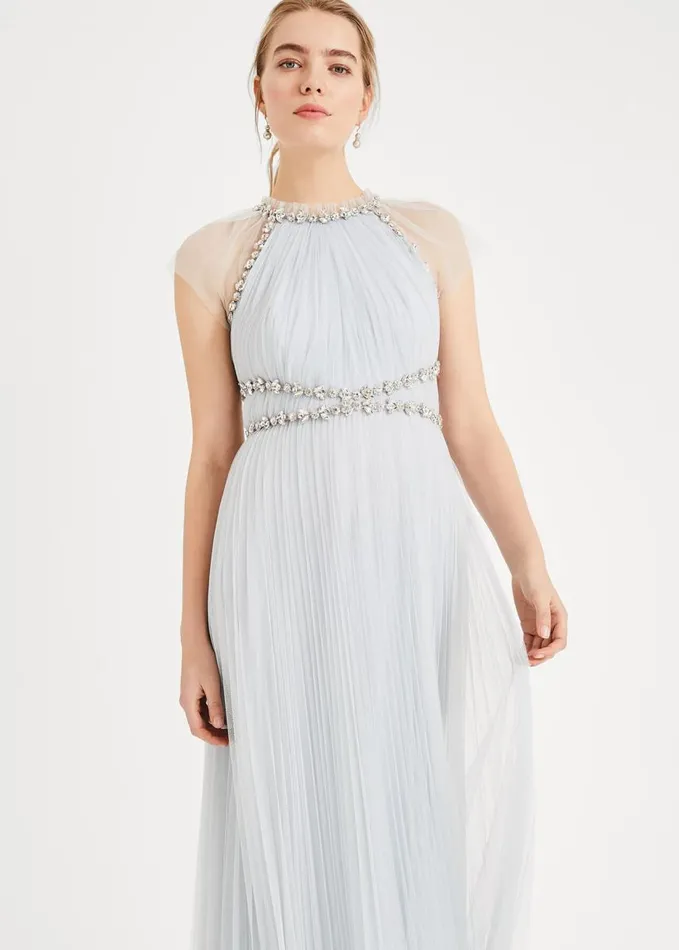 Phase Eight Gerona Pleated Tulle Dress Ice Blue Women Dresses