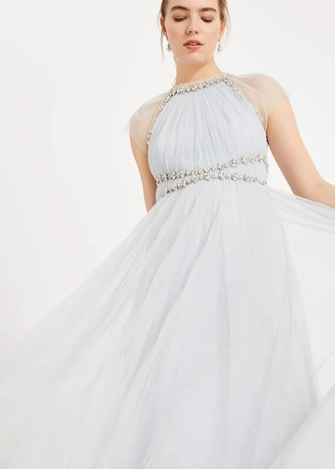 Phase Eight Gerona Pleated Tulle Dress Ice Blue Women Dresses