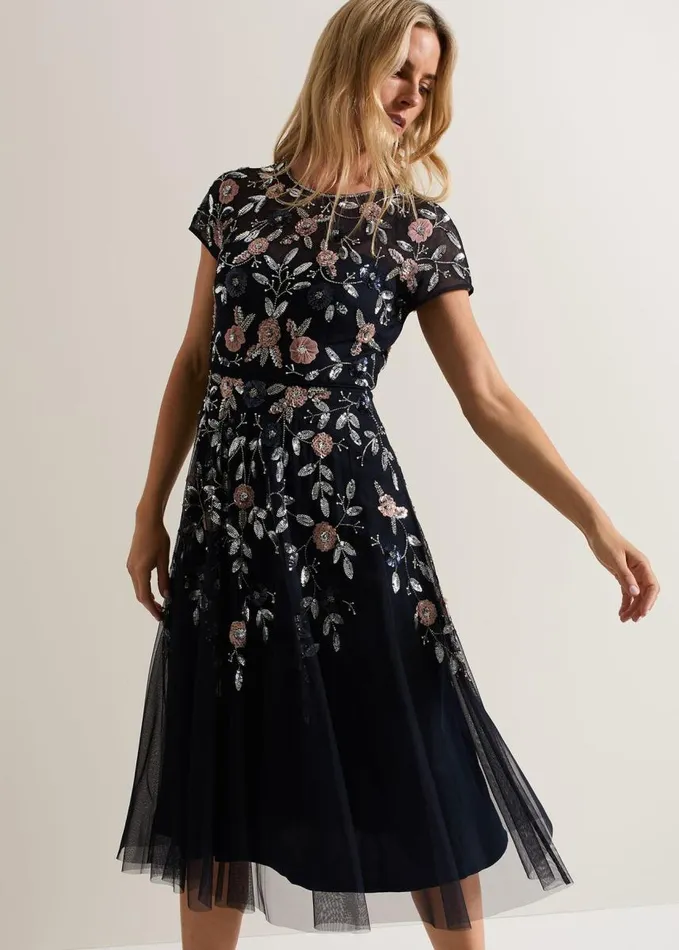 Phase Eight Giana Floral Embellished Midi Dress Multicoloured Women Dresses