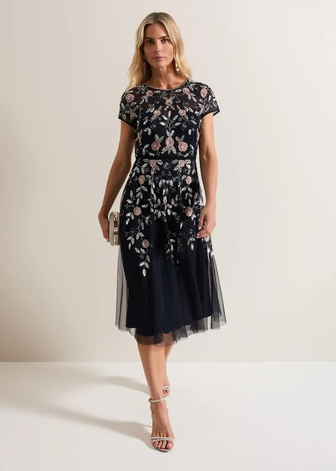 Phase Eight Giana Floral Embellished Midi Dress Multicoloured Women Dresses