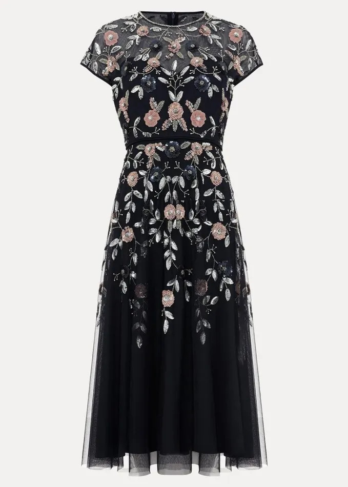 Phase Eight Giana Floral Embellished Midi Dress Multicoloured Women Dresses