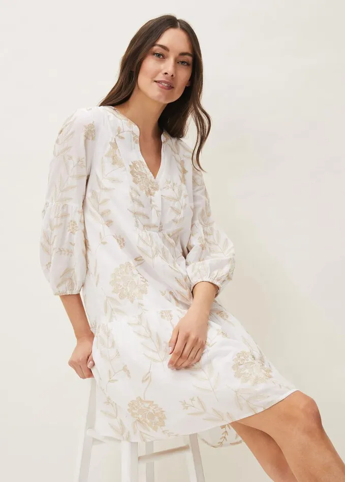 Phase Eight Gina Embroidered Cotton Swing Dress Whitestone Women Dresses