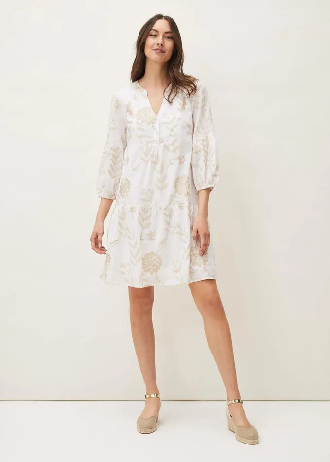 Phase Eight Gina Embroidered Cotton Swing Dress Whitestone Women Dresses