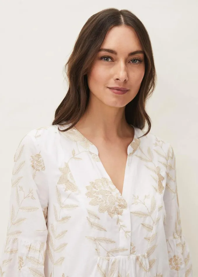 Phase Eight Gina Embroidered Cotton Swing Dress Whitestone Women Dresses