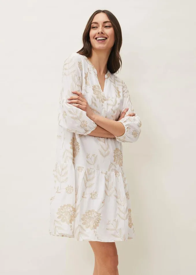 Phase Eight Gina Embroidered Cotton Swing Dress Whitestone Women Dresses
