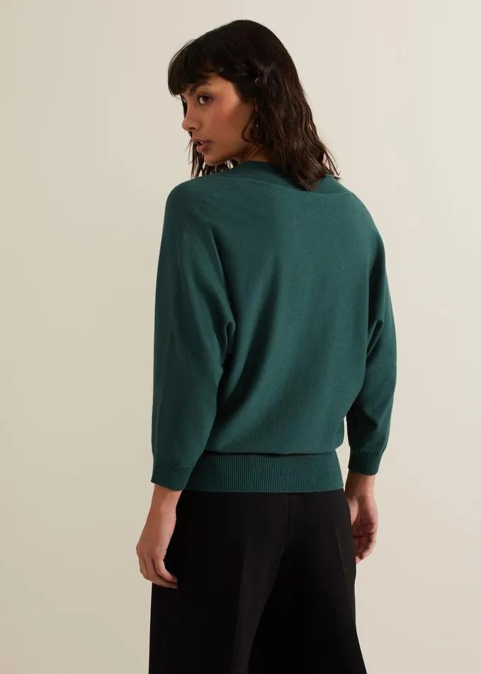 Phase Eight Gina V Neck Batwing Jumper Green Women Knitwear