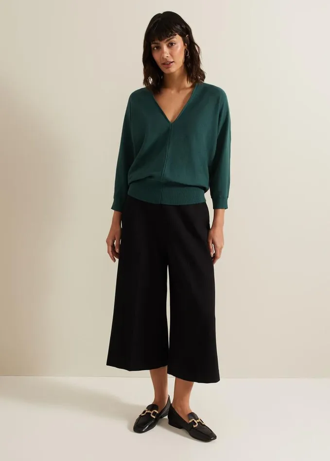 Phase Eight Gina V Neck Batwing Jumper Green Women Knitwear