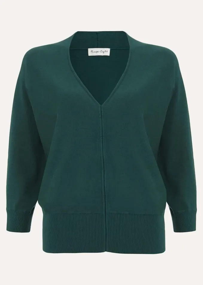 Phase Eight Gina V Neck Batwing Jumper Green Women Knitwear