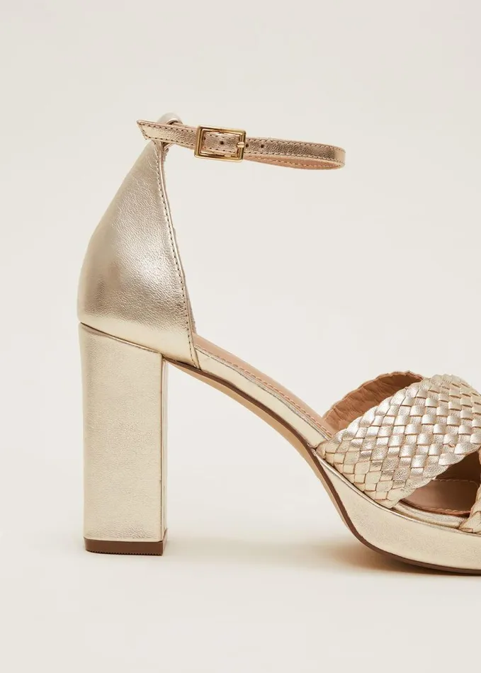 Phase Eight Gold Leather Open Toe Heels Gold Women Occasion Shoes