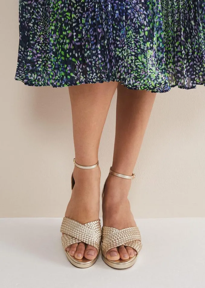 Phase Eight Gold Leather Open Toe Heels Gold Women Occasion Shoes