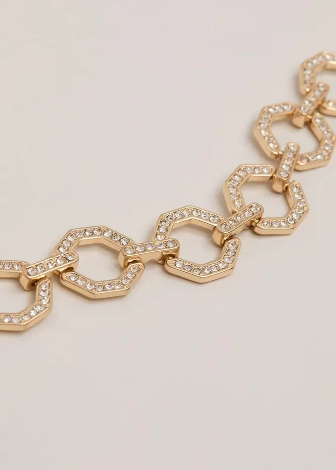 Phase Eight Gold Sparkle Hexagon Chain Bracelet Gold Women Jewellery