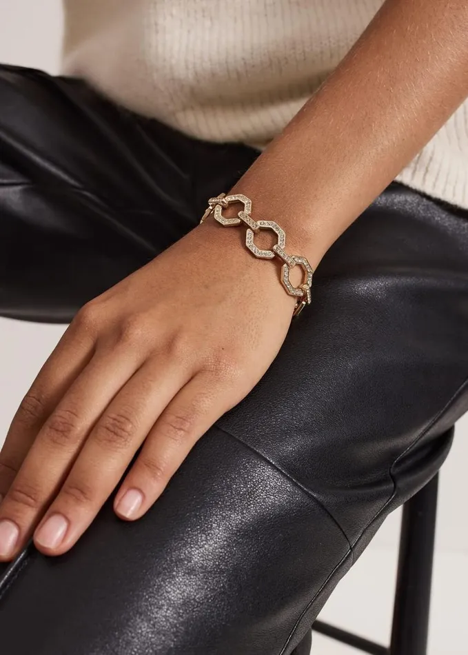 Phase Eight Gold Sparkle Hexagon Chain Bracelet Gold Women Jewellery