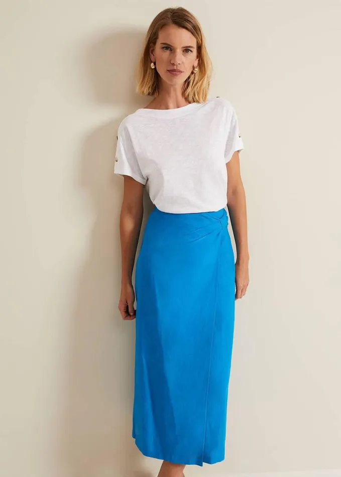 Phase Eight Hayden Linen Wrap Skirt Blue Women Skirts
