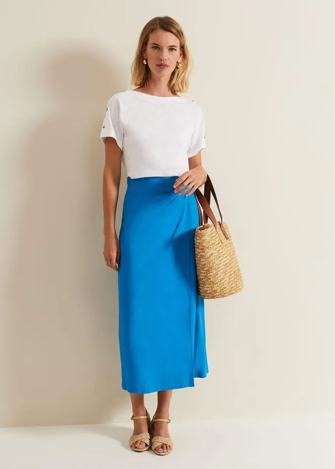 Phase Eight Hayden Linen Wrap Skirt Blue Women Skirts