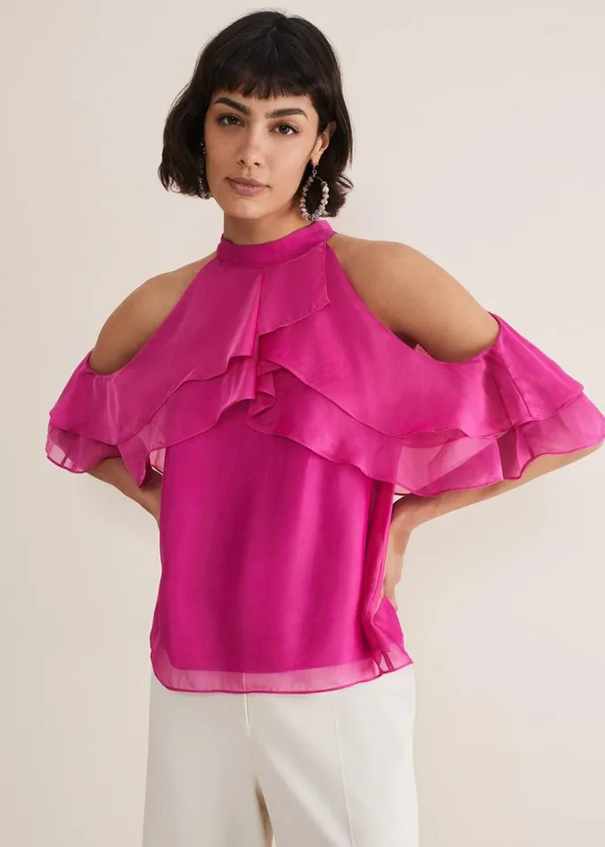 Phase Eight Heather Ruffle Top Fuschia Women Shirts and Blouses