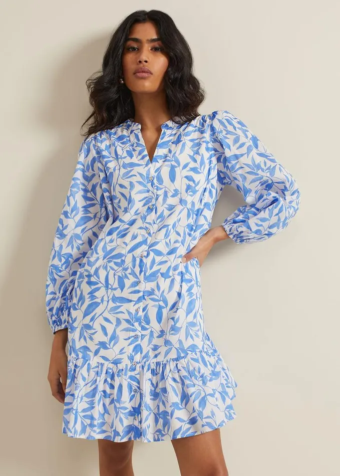Phase Eight Hermoine Cotton Swing Dress Blue Women Dresses