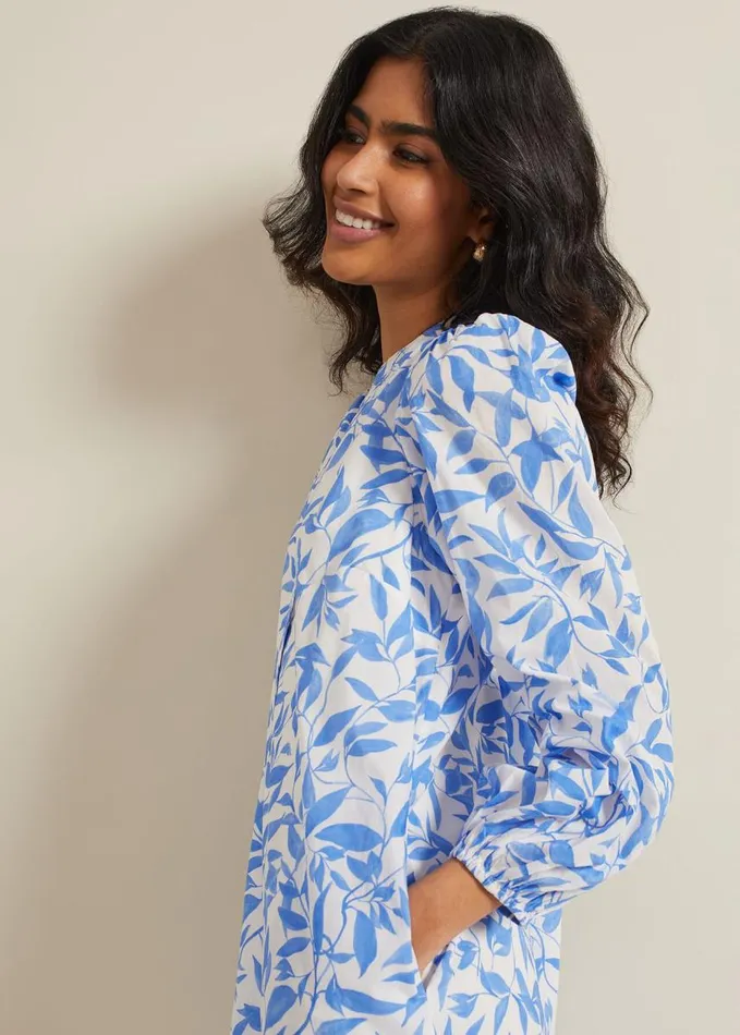 Phase Eight Hermoine Cotton Swing Dress Blue Women Dresses