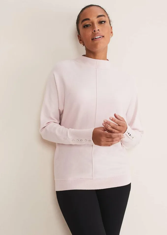 Phase Eight Indigo Button Cuff Easy Knit Soft Pink Women Knitwear