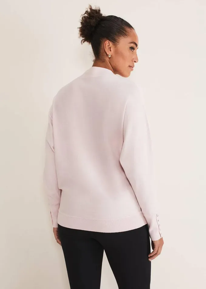 Phase Eight Indigo Button Cuff Easy Knit Soft Pink Women Knitwear