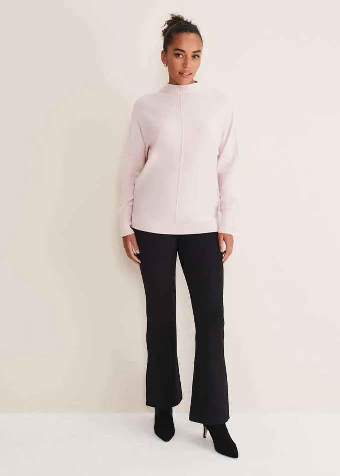 Phase Eight Indigo Button Cuff Easy Knit Soft Pink Women Knitwear