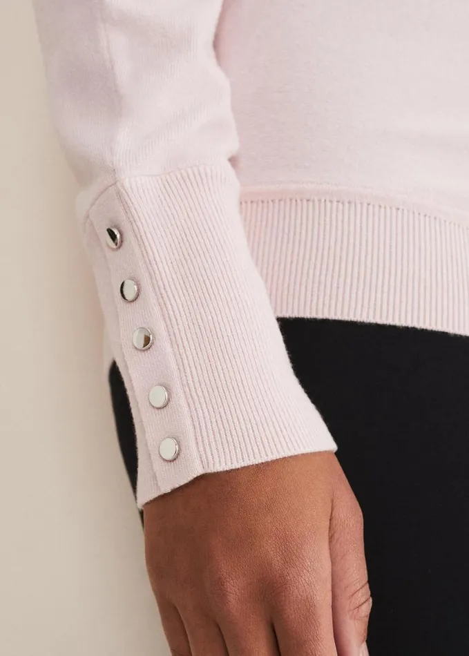 Phase Eight Indigo Button Cuff Easy Knit Soft Pink Women Knitwear