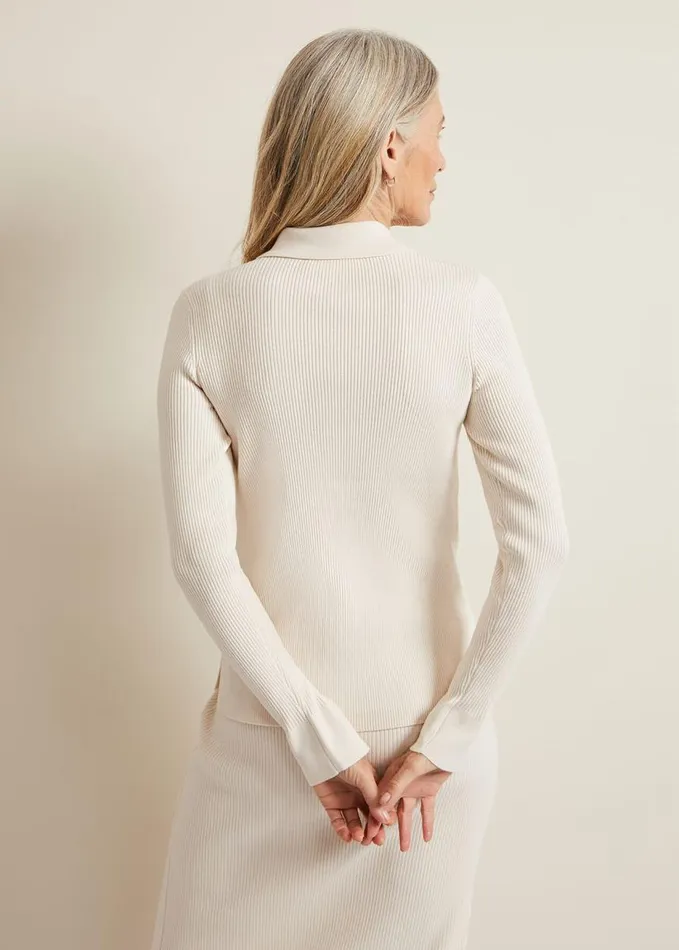 Phase Eight Irina Ribbed Button Detail Knit Top Ivory Women Knitwear