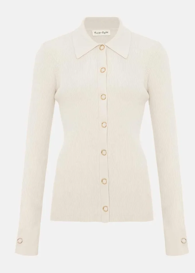 Phase Eight Irina Ribbed Button Detail Knit Top Ivory Women Knitwear