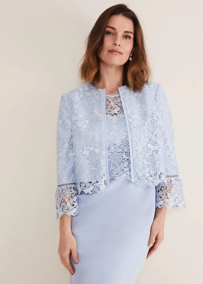 Phase Eight Isabella Lace Jacket Light Cornflower Women Jackets