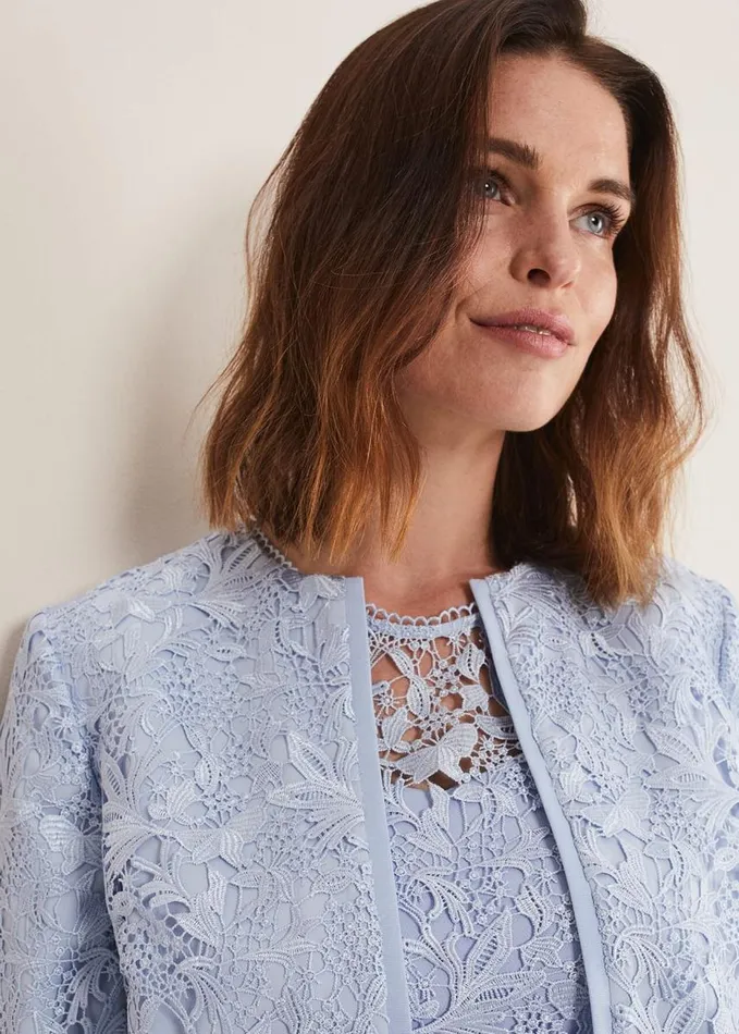 Phase Eight Isabella Lace Jacket Light Cornflower Women Jackets