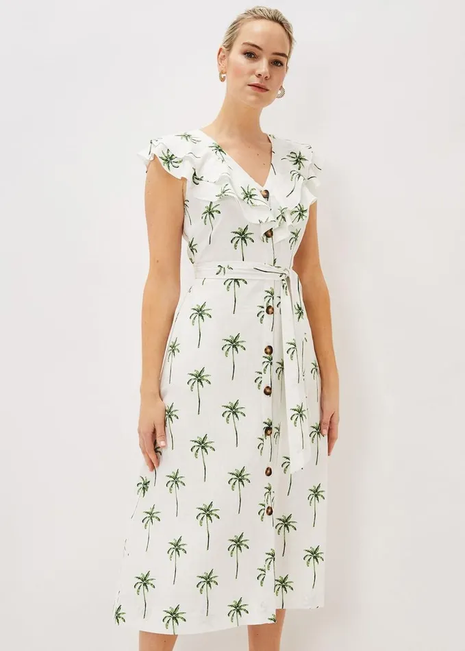 Phase Eight Jamilla Palm Print Midi Dress Ivorygreen Women Dresses