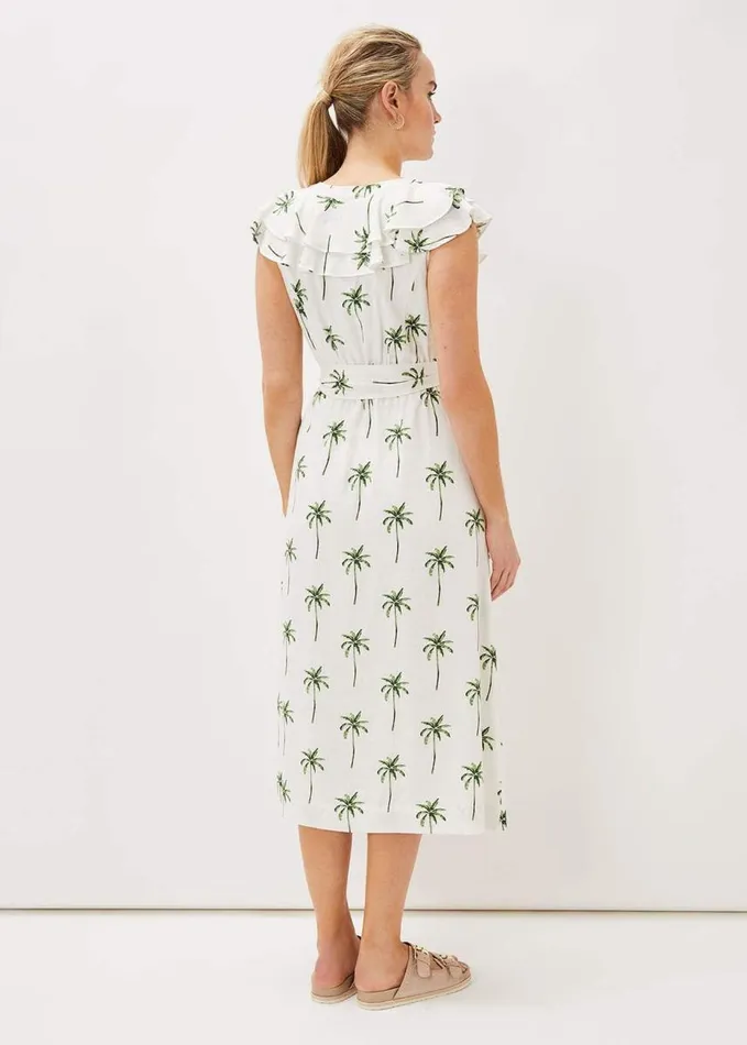 Phase Eight Jamilla Palm Print Midi Dress Ivorygreen Women Dresses