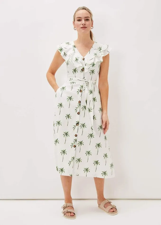 Phase Eight Jamilla Palm Print Midi Dress Ivorygreen Women Dresses